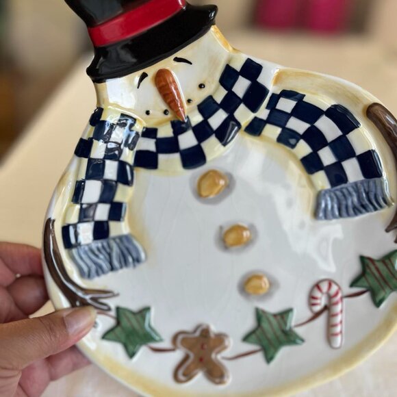 Vintage Becca Barton Holiday Christmas Snowman Cookie Plate - Picture 3 of 8
